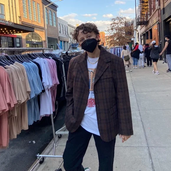 brown plaid wool blazer